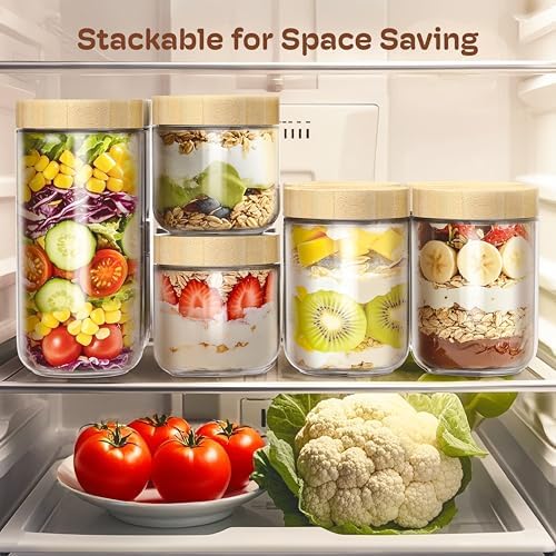 16 oz Overnight Oats Containers with Bamboo Lids, Glass Mason Jars 6 Pack - Image 6