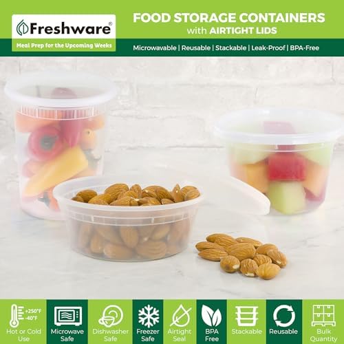 Freshware [60 Count] 8, 16, 32 oz, 20 sets each size Food Storage Containers with Lids,Plastic Deli Containers, Meal Prep Containers, Microwave and Freezer Safe,Stackable, Leakproof, BPA Free, Clear - Image 2