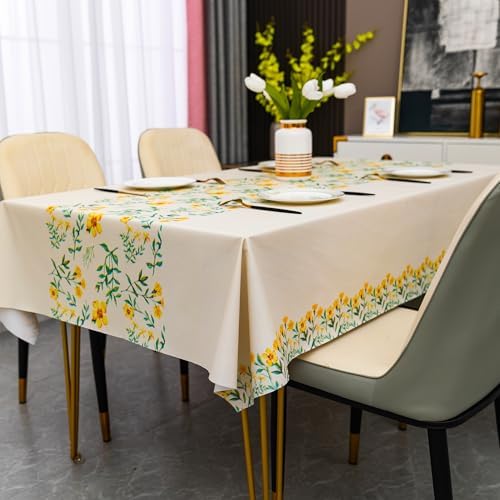 Rectangle Table Cloth,100% Waterproof Tablecloth Oil Proof Spill Proof Vinyl Table Cloth, Wipe Clean Plastic Table Cover for Dining, Camping, Indoor and Outdoor 54" x 102",Yellow Flower - Image 7