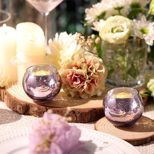 Volens Round Purple Votive Candle Holder Set of 12, Mercury Glass Votives - Image 4