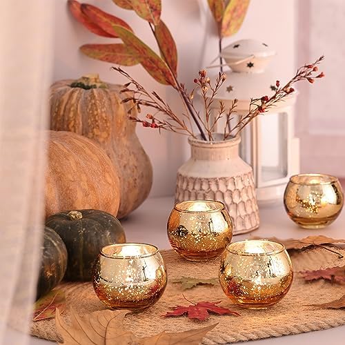 Volens Round Gold Votive Candle Holders, Mercury Glass Votives Set of 12 - Image 2