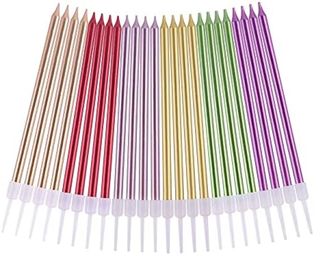 PHD CAKE Colorful Long Thin Metallic Birthday Candles, Gold Champagne Rose Gold Green Red Purple, Cake Candles, Birthday Parties, Wedding Decorations, Party Candles - Image 4