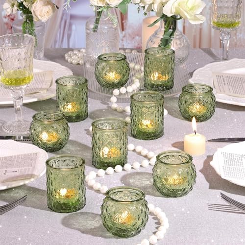 NITIME 12Pcs Assorted Green Votive Candle Holders, Tea Lights Candle Holder for Table Centerpiece, Green Candle Holders for Wedding, Bridal Shower and Tea Party Decorations - Image 4