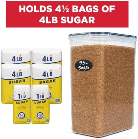 DWËLLZA KITCHEN Extra Large Flour and Sugar Storage Containers 9.5L Set of 2 Plastic Bulk Airtight Food Storage with Lids for Rice, Cereal, Pasta or Brown Sugar with Marker, Labels & Measuring Cups - Image 2