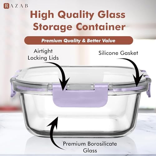 Razab 2 PC 1200ML / 41 Oz Glass Food Storage Containers with Lids - Airtight & Leakproof - Microwave/Oven/Freezer Safe - BPA Free - Ideal for Meal Prep, Storing Leftover & Lunch - Image 6