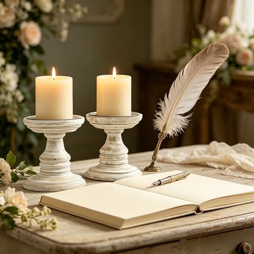 Hosley White 5 Inch High Wooden Pillar Candle Holder Country Style. Ideal Gift for Wedding Party Home Spa Reiki Aromatherapy LED Votive Candle Gardens W1 - Image 4