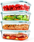 GEHE 4 Pack 52 oz Large Glass Food Storage Containers with Lids - Glass Meal Prep Containers For Baking, Storing, Airtight Lunch Container, Freezer, Dishwasher, Microwave and Oven Safe, BPA Free by GEHE
