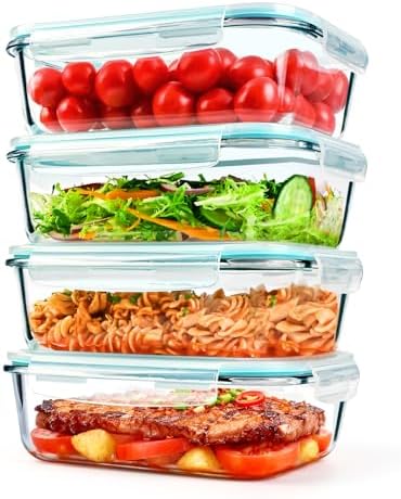 GEHE 4 Pack 52 oz Large Glass Food Storage Containers with Lids - Glass Meal Prep Containers For Baking, Storing, Airtight Lunch Container, Freezer, Dishwasher, Microwave and Oven Safe, BPA Free by GEHE