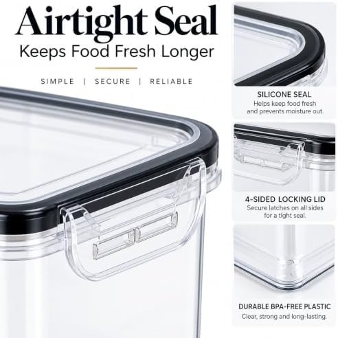 DWËLLZA KITCHEN Extra Large Flour and Sugar Storage Containers 9.5L Set of 2 Plastic Bulk Airtight Food Storage with Lids for Rice, Cereal, Pasta or Brown Sugar with Marker, Labels & Measuring Cups - Image 5