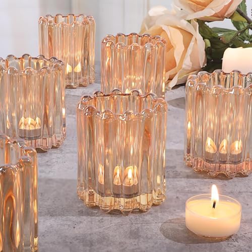 6 Pcs Votive Candle Holder, Gold Glass Large Tea Lights Candle Holders by LOVELIGHTLOVELIFE