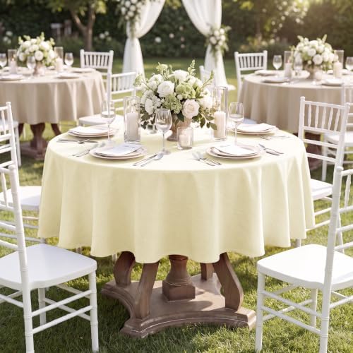 Veblandy Faux Linen Round Tablecloth 60 inch, Table Cloth Wrinkle Free Decorative Fabric Waterproof Table Cover for Dining/Party/Buffet/Wedding, Ivory - Image 7