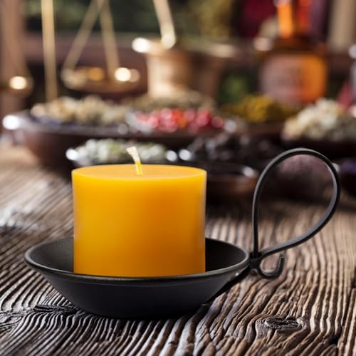 Matte Black Iron Pillar Candle Holder, Handle, Flat Base - Image 4
