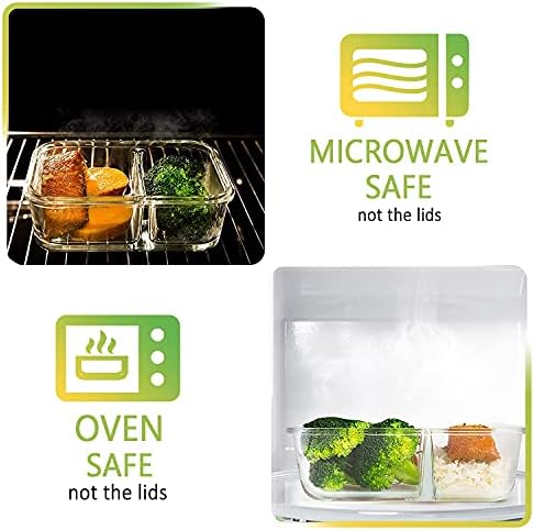 M MCIRCO 5 Pack,36 oz, 2 Compartments Glass Meal Prep Containers with Lids - Image 4