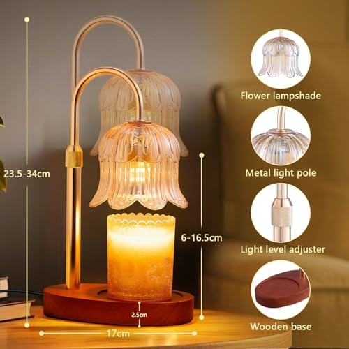 CRMILL Candle Warmer Lamp Electric Timer - Vintage Heater Candles Warming Height Adjustable Dimmable Warmers Flower Lamps No Flame Heat Warm Melt Wax Jar Modern Home - Image 6