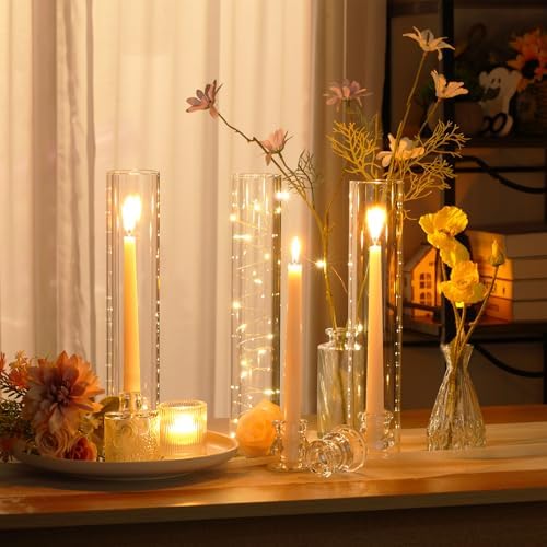 Teenyyou 96 Set Glass Hurricane Candle Holders Candlestick Bulk 12.6",Clear - Image 6