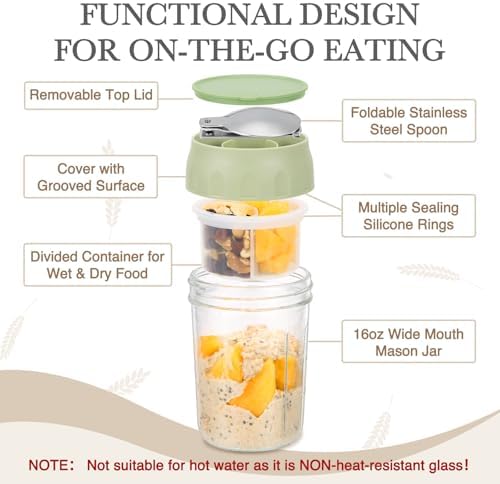 SOLIGT 2 Pack Overnight Oats Containers with Lids (White/Organic Green) - Image 3