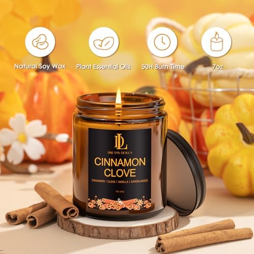 DL DREAMY DEWLA Fall Candle, Cinnamon Clove Scented for Home, 7oz Soy Wax - Image 2