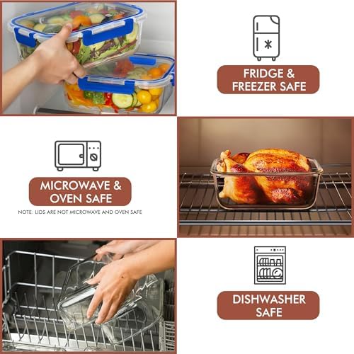 Razab 2 Pcs 1860ml / 63 Oz Large Glass Food Storage Containers with Lids - Glass Meal Prep Containers with Locking Lids for Roasting, Storing Leftover, Lunch Container, BPA Free, Microwave & Oven Safe - Image 5
