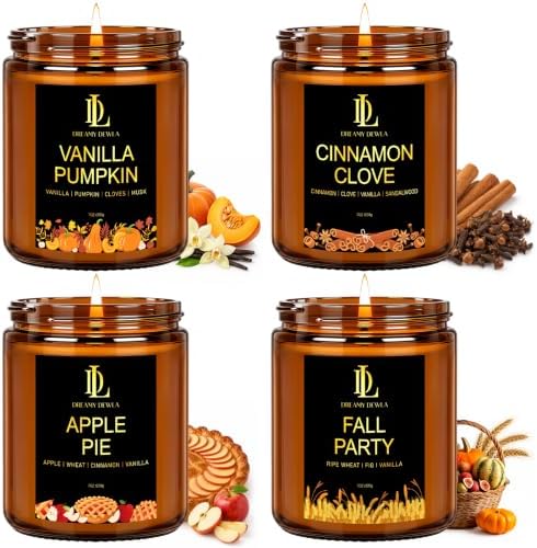 DL DREAMY DEWLA Fall Candles Set for Home Scented, 4 Pack 28oz, Soy Wax by DLDREAMYDEWLA
