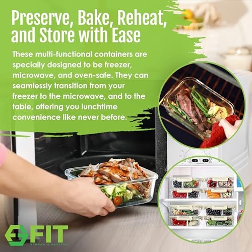 Glass Meal Prep Containers 2 & 3 Compartments Leak-Proof Lids 32 oz 4 Pack - Image 5