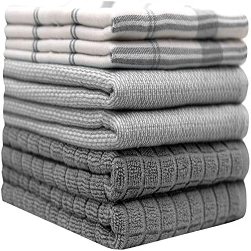 Premium Kitchen Towels 6 Pack 100% Cotton, 20"x28" Dish Towels - Grey Check - Image 3