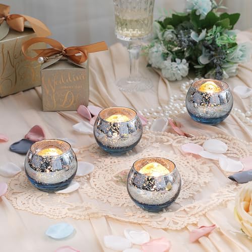 LETINE 36pcs Blue Votive Candle Holders - Elegant Mercury Glass Tea Light Candle Holder Set for Weddings, Holiday Season Decorations,Christmas Table Centerpieces - Image 6