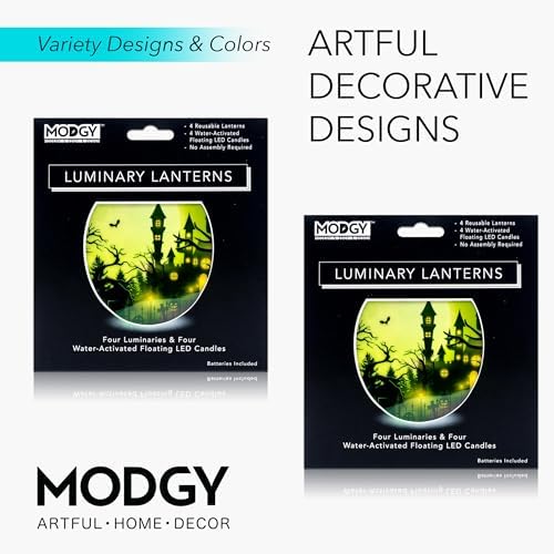 MODGY Luminary Lanterns Candle Holder Decorative Indoor Outdoor Decor, Lanterns for Wedding Centerpiece Decoration Outside Patio, with Flameless Floating LED Candles, Frankencastle Pack of 2 - Image 5