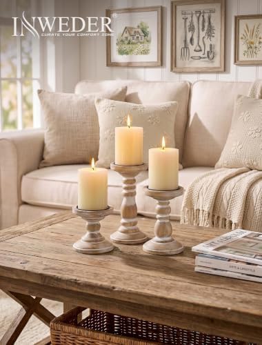 Wood Pillar Candle Holder: Rustic Distressed White Candle Stand - Image 5