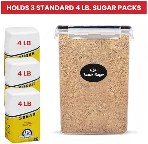 Extra Large Flour and Sugar Storage Containers 6.5L/220 Fl. oz; Set of 2 Plastic Bulk Airtight Food Storage Rice Containers With Lids - Kitchen Pantry Organizer and Storage Canisters, Marker & Labels - Image 2