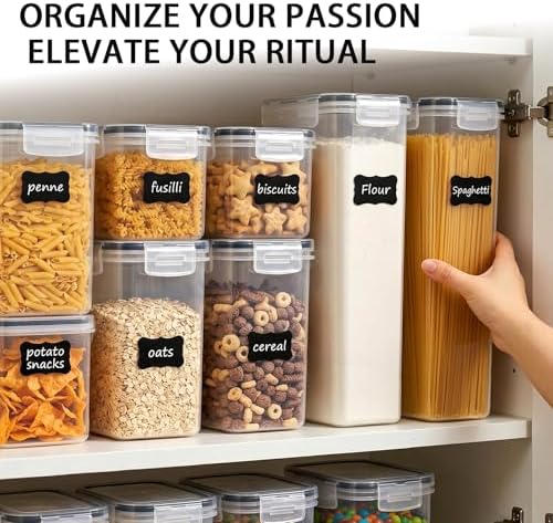 7 PCS Airtight Food Storage Containers with Lids, Plastic Kitchen and Organization Canisters for Cereal, Dry Food, Flour and Sugar, BPA-Free, PVC-Free, Includes Labels & Marker - Image 6