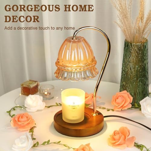Funistree Flower Candle Warmer Lamp with Timer, Dimmable Candle Lamp Warmer, Christmas Birthday Gifts for Women Mom Her, Housewarming Home Decor, Lotus Wax Warmer for Yankee Candles - Amber Flower - Image 5