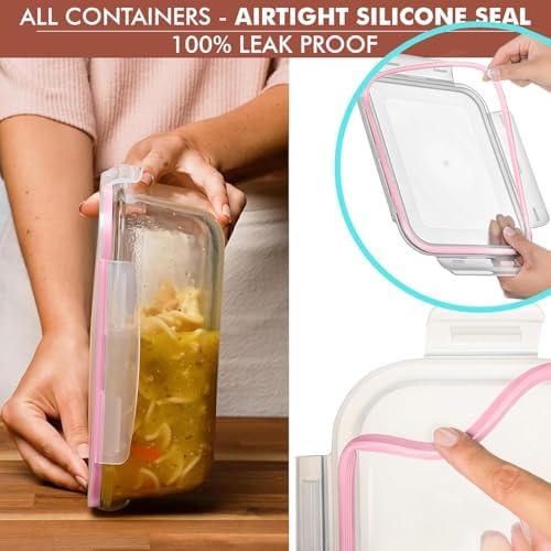 Razab 10 Cups/ 80 Oz 4 Pc (Set of 2) Glass Food Storage Containers with Airtight Locking Lids For Storing & Serving Food. BPA Free & Leak Proof - Microwave, Dishwasher, Fridge, Freezer, Oven Safe - Image 4