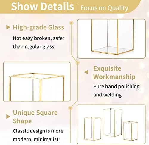 Nuptio Glass Hurricane Candle Holder Set of 18 Gold Pillar Candle Holders Large Rectangular Candleholder Table Centerpieces Decoration for Wedding Party Holiday Home Ornaments 9.5 & 8.1 & 6.5 inch - Image 6