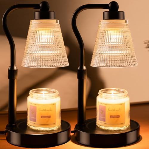 Candle Warmer Lamp for Jar Candles, Height Adjustable & Dimmable with 2/4/8H Timer, 2*50W Halogen Wax Melter Warmer for Home Office Décor, Flameless & Smokeless, Gift for Women Mom, Black-Clear/2 Pack by Unknown