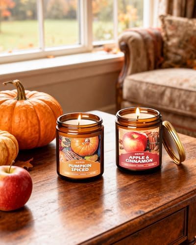 AOOVOO Fall Candles Set - 4 Pack Candles for Home Scented, 28 oz Natural Soy Wax 200 Hour Long Lasting, Autumn Gifts Set for Women Men Fall Fragrance of Pumpkin/Apple Cinnamon/Clove/Wheat Vanilla - Image 5