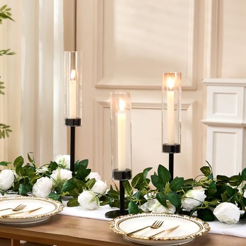 Black Hurricane Glass Candle Holders Set of 6 Tall Taper Candlestick Holder - Image 6
