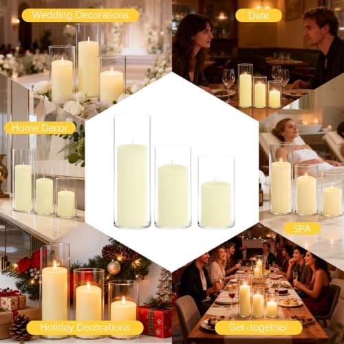 24-Pack Ivory Pillar Candles (2''X3,4,6) & 24-Pack Glass Cylinder Vases(2.6''X5,6,8),Hurricane Candles,Wedding Centerpiece Decor Set-Mixed Heights for Table, Proposal, Event. - Image 5