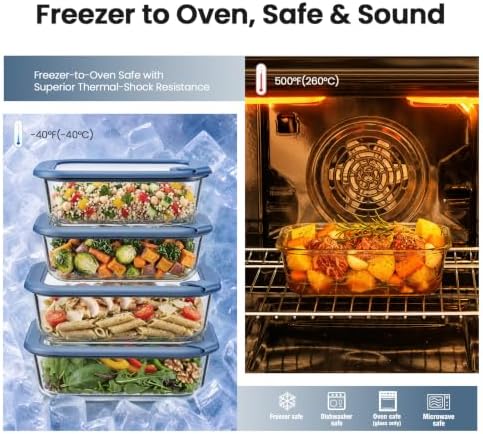 Taree Glass Food Storage Containers with Glass Silicone Lids,22/35oz, Blue - Image 4