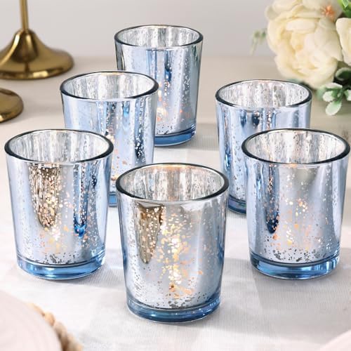 LETINE 6pcs Blue Votive Candle Holders – Standard Votive Size for Regular Votive Candles– Tea Light Candles Holder, Candle Holder for Summer Weddings, Waterfront Venues, Home Decor by LETINE