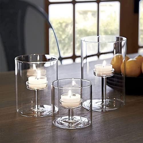 Set of 3 Cylinder Glass Decorative Hurricane Candle Holder Clear Votive Candle Holders Table Centerpieces for Dining Room Wedding Parties Home Decorations by LANLONG