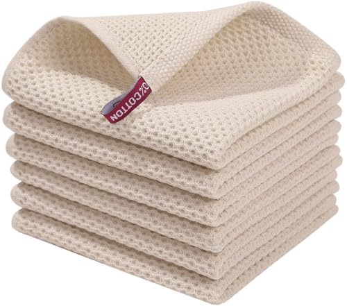Homaxy 100% Cotton Waffle Weave Kitchen Dish Cloths 6-Pack, Beige by Homaxy
