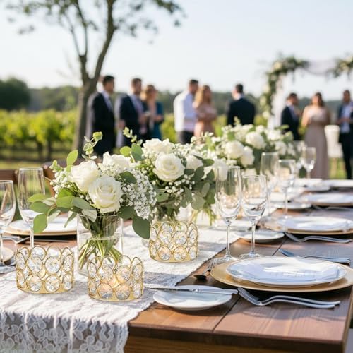 Gold Crystal Tealight Candleholders - Pack of 10 Tea Lamp Candle Holders - Image 3