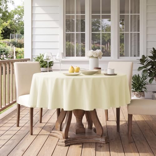 Veblandy Faux Linen Round Tablecloth 60 inch, Table Cloth Wrinkle Free Decorative Fabric Waterproof Table Cover for Dining/Party/Buffet/Wedding, Ivory - Image 6