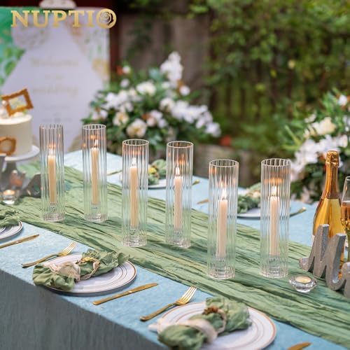 NUPTIO Hurricane Candle Holder Ribbed: 11.8" H Set of 2 Candlestick Holders - Image 2