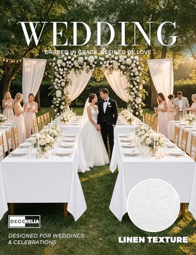 Decorelia White Reusable Waterproof Table Cloths for 8 Ft Rectangle Table-2 Pack, Washable Polyester Rustic Rectangular Table Cloth Cover for Wedding,Outdoor,Events, Party,Banquet, Dining, 60x120 Inch - Image 2