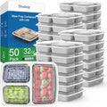 Dealusy 50 Pack 32 oz Meal Prep Containers with Lids 3-Compartment, Silver by Dealusy