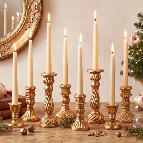 8 Pcs Christmas Vintage Candlestick Holders, Gold by Unknown