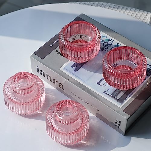 Woho Pink Candlestick Holders Set of 4, Taper Candle Holders for Birthday by Woho
