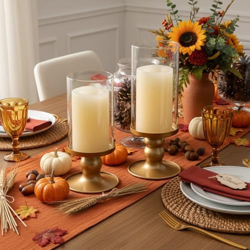 NITIME 2Pcs Hurricane Candle Holder for Pillar Candles, Gold Candle Holders with Clear Glass Sleeve for Table Centerpieces,Pillar Candle Holders for Home Decor, Wedding, Holiday and Party Decor - Image 6