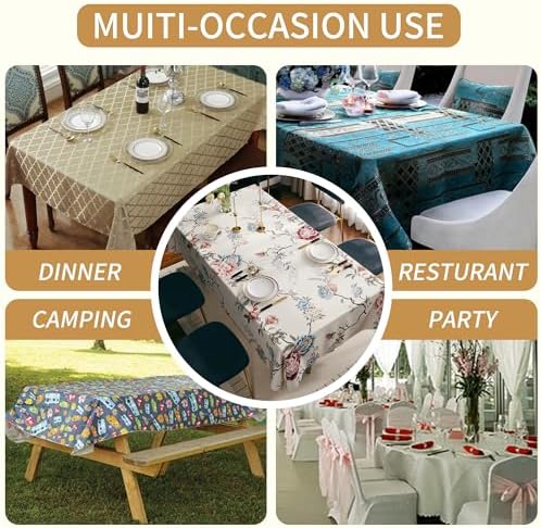 Rectangle Table Cloth,100% Waterproof Tablecloth Oil Proof Spill Proof Vinyl Table Cloth, Wipe Clean Plastic Table Cover for Dining, Camping, Indoor and Outdoor, 54"x120", Graceful Peony - Image 6